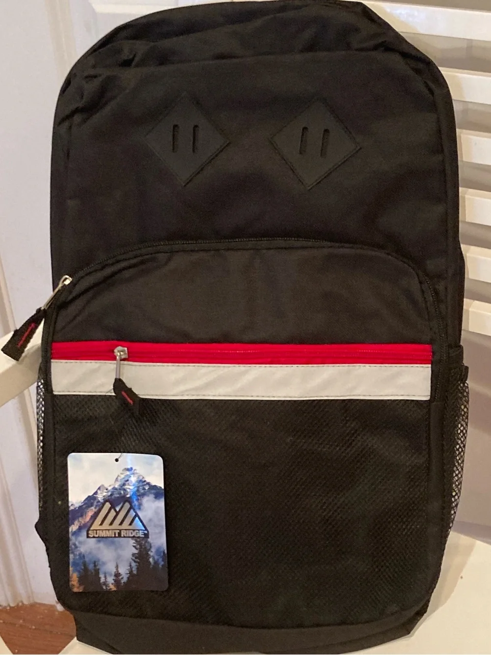 Black Backpack with Reflective Stripe & Red Accent